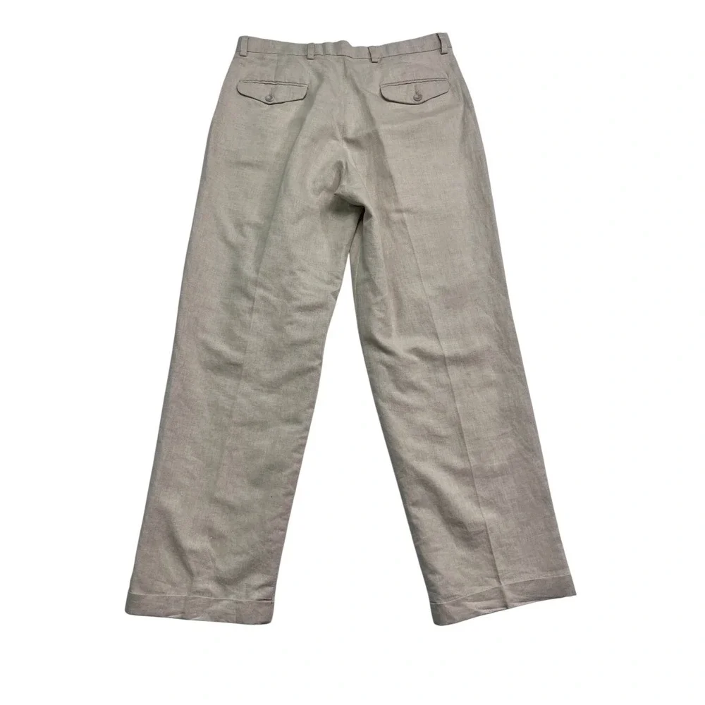 vtg Dockers 33x30 Khaki Linen Cotton Dress Pants Trousers Pleated High Waisted